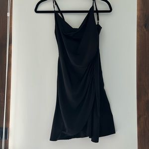 Black satin fabric mini dress